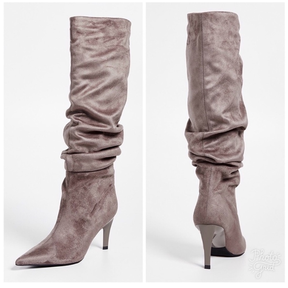 Jeffrey Campbell Brutish Boots Slouchy Faux Suede Knee High kitten heel grey